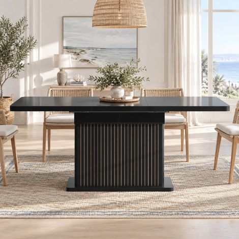 Ausziehbarer Esstisch 120–160 x 80 x 76 cm aus MDF und Metall, schwarz, Stauraum – MEUBLIV (1/5)