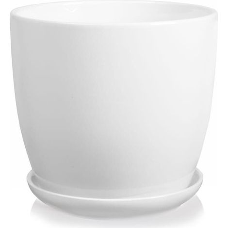 Pot de fleurs en céramique avec soucoupe, 13,5 cm, blanc