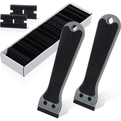gris 2 Grattoir Plastique avec 100 raclettes, Long Manche Grattoirs, pour Enlever les étiquettes, a colle, la peintureAutocollants et décalcomanies, (1/5)