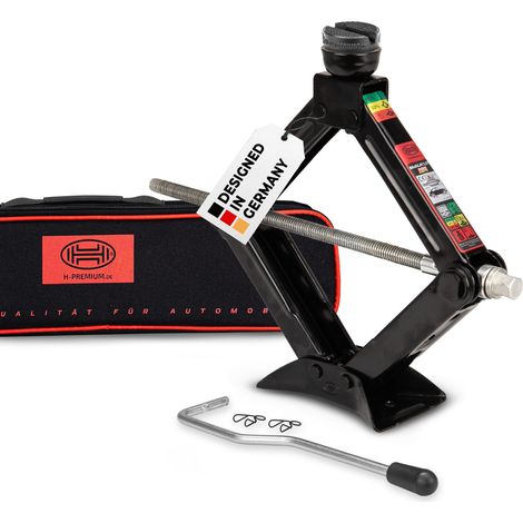 HEYNER® Wagenheber Scherenwagenheber 1,5t, 112–395mm, Runder Sattel, Austauschbares Gummipad, Mit Kurbel, TÜV & GS, Auto Heber mit Handkurbel PKW SUV Schwarz