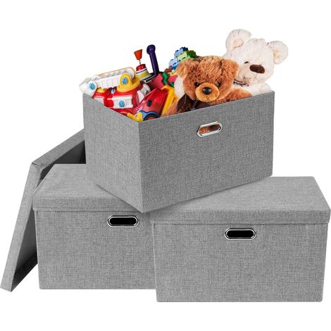 Shoze 3PCS Storage Boxes with Lid 45x30x30cm Fabric Storage Baskets Foldable Large Fabric Bins with Handles Collapsible Organizer Basket Toy Box for Shelves Closet Wardrobe Bookcase (1/5)