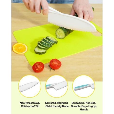 Couteaux Enfant - Ensemble 5 Pièces Montessori - Sécurisé Plastique Blanc - Pour Découper Fruits Légumes Pain - 1 Set (1/4)
