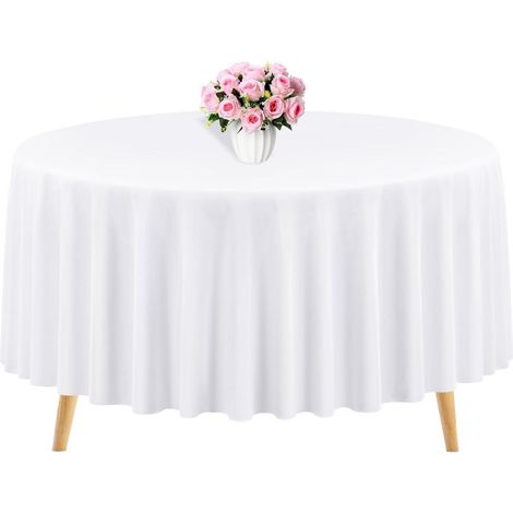 Runde Tischdecke 275 cm Weiß Polyester Flecken- & Knitterfrei Waschbar für Partys & Hochzeiten