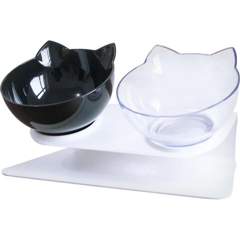 2x Gamelles Ergonomiques pour Chats - Noir/Transparent (1/3)
