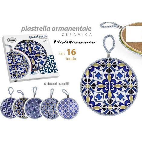 Kaela - Quadro Quadretto Piastrella Ornamentale In Ceramica Tondo 16 Cm 6 Decori 730689 - (1/3)
