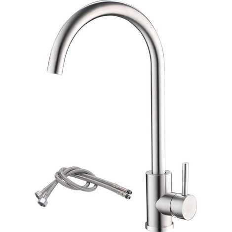 Robinet de cuisine haut avec flexible de 60 cm, robinet d'évier, démarrage à froid, économie d'énergie, acier inoxydable brossé
