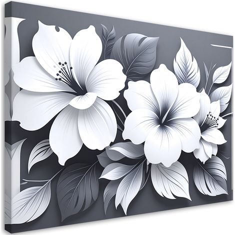 Stampe su Tela, Fiori bianchi su sfondo grigio - 30x20 (1/2)