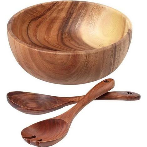Ensemble de bol à salade - - 3 pièces - Bois naturel - Écologique - Durable (1/3)