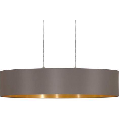 Eglo La lampada a sospensione Maserlo, in tessuto a due punti luce, lampada a sospensione ovale in acciaio e tessuto, nichel opaco, cappuccino, oro, attacco E27, L 100 cm (1/5)