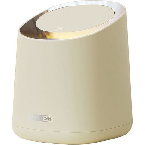 Poubelle de comptoir compacte avec couvercle pressoir, idéale pour salle de bain, chambre ou table de maquillage - Blanc crème (1/5)