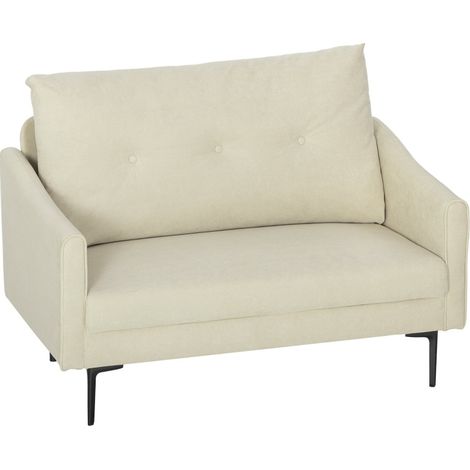 Canapé 2 places petit en tissu blanc crème avec coussins généreux, dossier capitonné et pieds en métal, idéal pour salon, chambre ou bureau  CHICFURN (1/5)