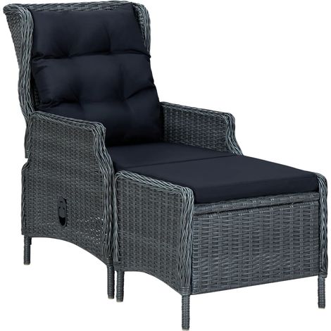 Chaise inclinable de jardin tabouret Résine tressée Gris foncé (1/5)