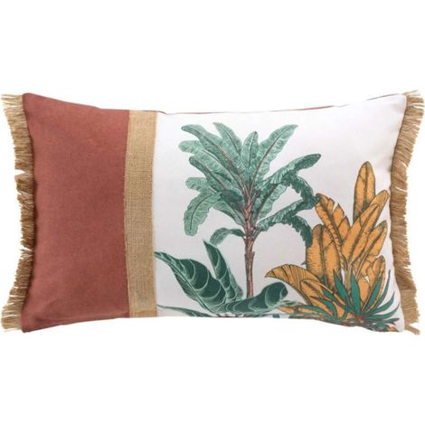 Coussin Déhoussable 30 x 50 cm Palmanova - Coton Imprimé et Jute - Livraison gratuite (1/5)