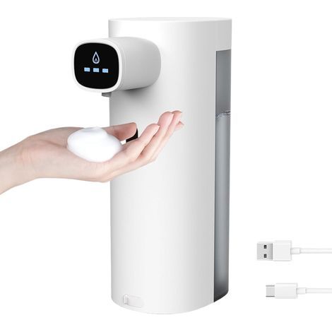 300 ml berührungsloser Seifenspender, USB-aufladbar, automatisch – Standseifenpumpe – Handseife – Schaumseifenspender für Bad und Küche (Weiß) (1/5)
