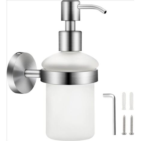 Distributeur de Savon Mural en Matt Verre 200ML 304 Acier Inoxydable Distributeur de Pompe à Presser Mural Salle de Bain Distributeur Gel Douche Shampoing Bouteille Distributeur de Porte-Savon (1/5)