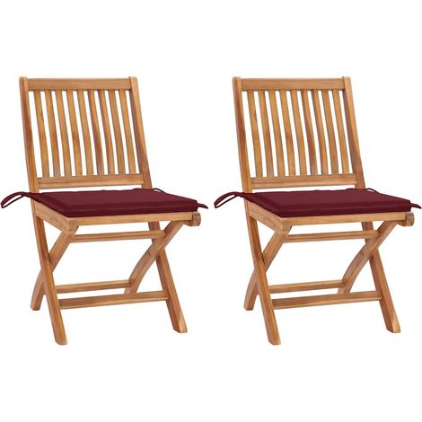 Chaises de jardin lot de 2 coussins rouge bordeaux Teck massif