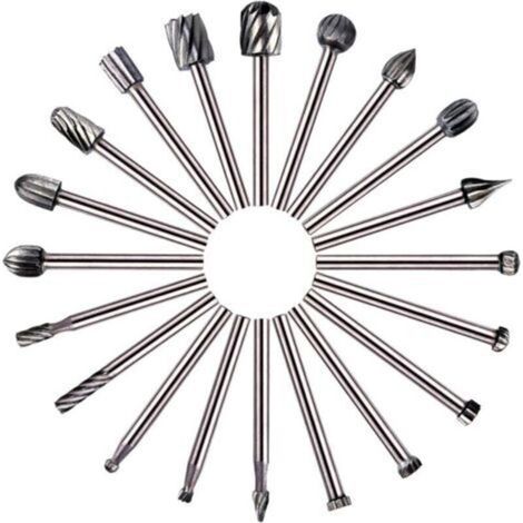 Fraises rotatives en acier rapide (HSS) – Lot de 20 pièces, embouts de fraisage pour bois, tige de 3 mm, idéales pour la menuiserie, la gravure et les travaux de bricolage à domicile (1/5)