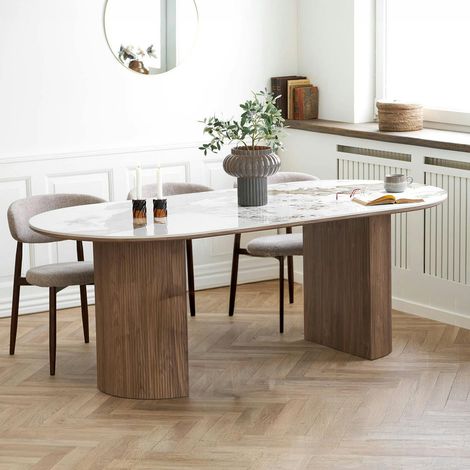 Table ovale en céramique blanche marbrée 210 cm PRATO (1/5)