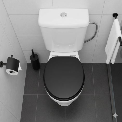 Abattant de toilettes Homseat en MDF avec mécanisme de fermeture amortie, noir classique (1/4)
