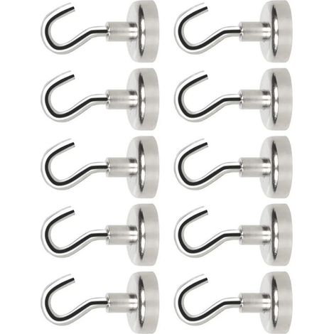 Lot de 10 crochets magnétiques robustes pour la navigation, la salle de classe, le réfrigérateur, les cabines, le barbecue, la cuisine et le garage (sans perçage). (1/5)