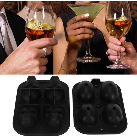 Silikon-Eiswürfelform in Totenkopfform mit 4 Fächern, ideal für Halloween, inklusive 2 Trichtern. (1/5)