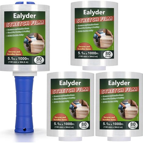 4 Rouleaux Film Étirable Mini 130mmx304,8m Transparent Résistant Poignée (1/5)