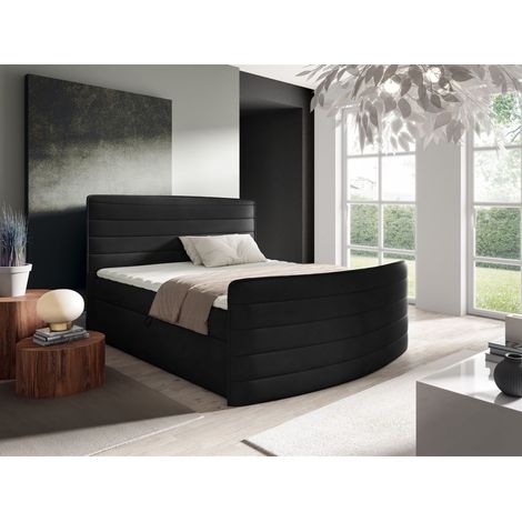 Boxspringbett Schlafzimmerbett AMBRA 180x200cm Stoff Elisa Velvet Schwarz (1/3)