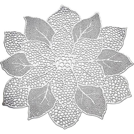 Set de table ajouré en PVC bronzé à motif de fleur de lotus, tapis de table résistant à la chaleur, idéal pour la cuisine occidentale, les restaurants et les cuisines. Antidérapant, couleur argent. (1/4)