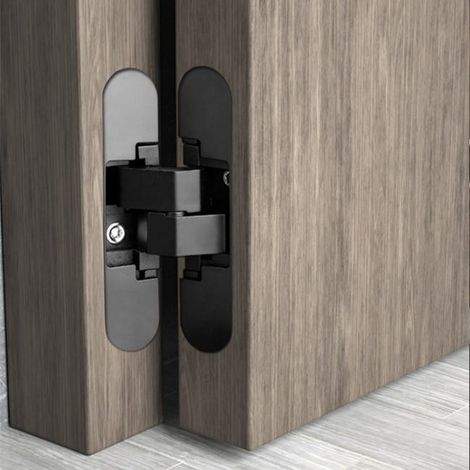 Charnières invisibles 110mm pour portes jusqu'à 40kg – Ouverture 180° – Réglables 3D – Alliage zinc noir – Kit de 2 pièces