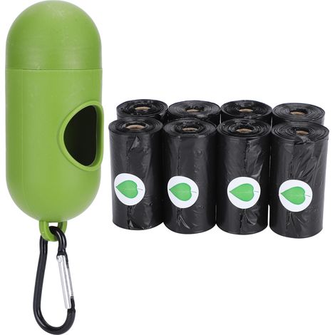 Distributeur de 8 rouleaux de sacs à déjections canines biodégradables et parfumés, pour animaux de compagnie (noir). (1/5)