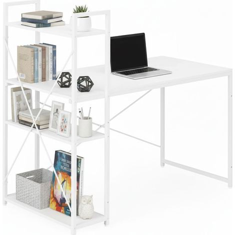 Escritorio de ordenador con estantes, 120 x 60 cm, MDF blanco (1/5)