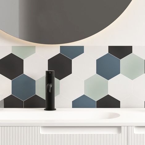 Crédence de salle de bain en Aluminium style carreaux de ciment bleu 140x30 cm (en 2 bandeaux) - Scandi