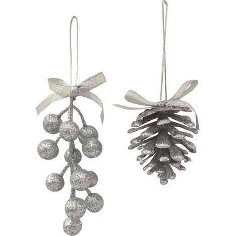 ADDOBBO NATALIZIO GLITTER ARGENTO PIGNA O BACCHE CON FIOCCO PREZZO CAD