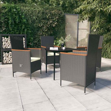 vidaXL Juego de comedor de jardín 5 piezas con cojines negro (1/5)