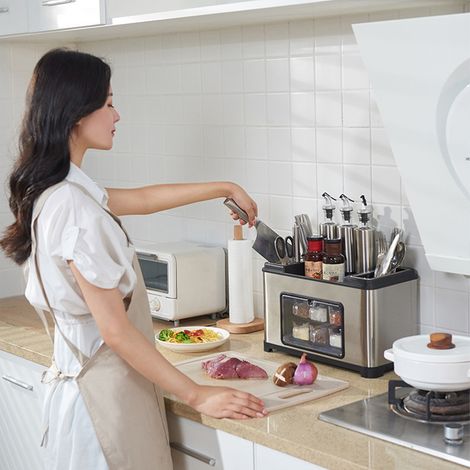 Étagère de rangement pour épices de cuisine, séparateur, support métallique pour ranger fourchettes, cuillères et épices (1/5)