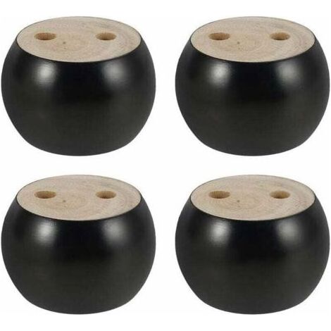 Lot de 4 Pieds de Meubles en Bois Rond hauteu 5cm, pour canap, Lit, Fauteuil, Armoire, avec vis et Ruban (Noir) (1/5)