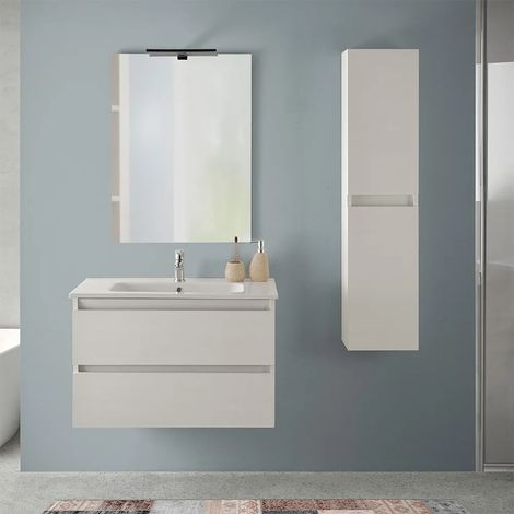 Mobile bagno sospeso 80 cm rovere bianco con pensile H 125 cm Nadia (1/5)