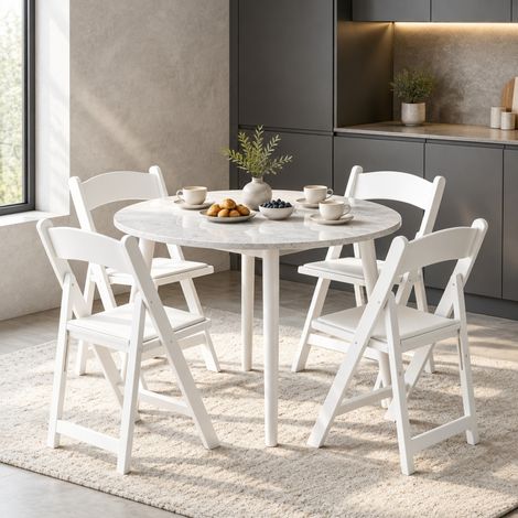 Lot de 4 chaises pliantes de salle à manger, usage intérieur et extérieur, blanches HAVRYA (1/5)