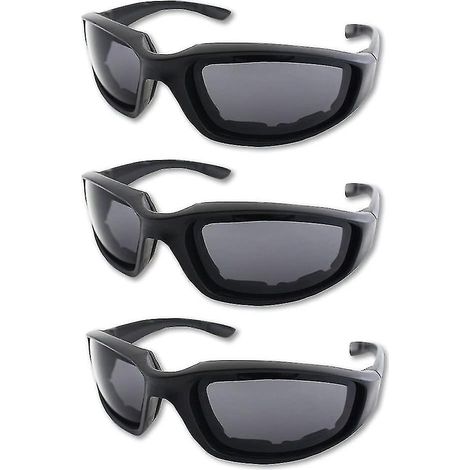 Lot de 3 lunettes de moto rembourrées, protection UV, anti-poussière et coupe-vent, gris + blanc + jaune-gris (1/5)