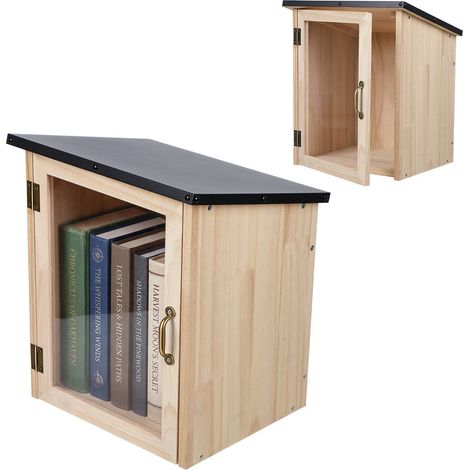 WILITTO Boîte à livres extérieure en bois de pin - dessus imperméable - Fenêtre transparente - coffret d’échange de livres pour jardin, quartier et école - 36×31×43cm (1/5)