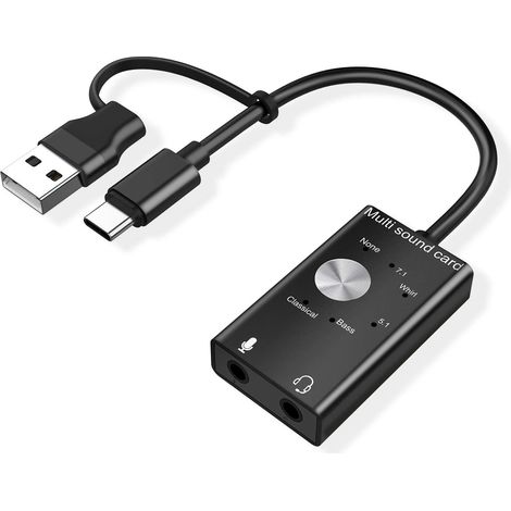 Carte Son USB - Adaptateur Audio USB et USB-C vers Jack 3,5 mm - Compatible Microphone et Casque Stéréo - 6 Effets Sonores - 50 g (1/5)