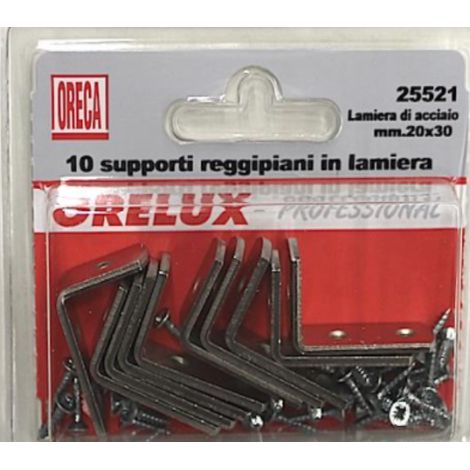 ORECA - 10 SUPPORTI REGGIPIANO IN LAMIERA 20X30MM ACCIAIO NICHELATO