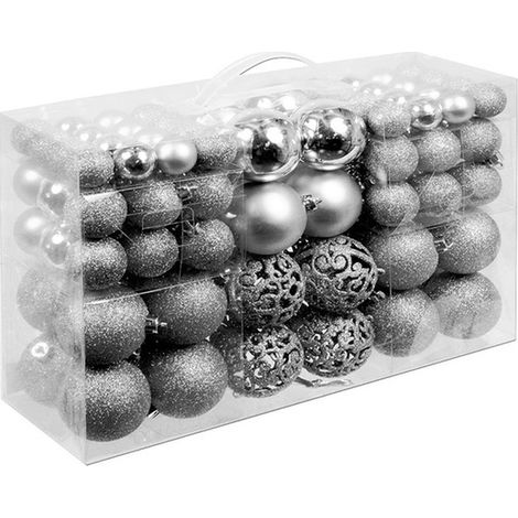 Confezione 100 Palline di Natale Colore Silver, Palle di Natale Diametro 3/4/6 cm, Addobbi E Decorazioni per Albero di Natale, Colore Argento (1/3)