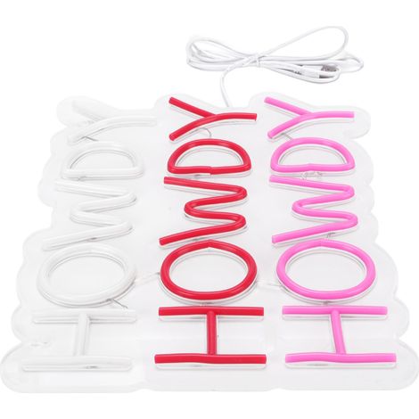 Enseigne lumineuse néon Howdy, colorée et lumineuse, alimentée par USB, à LED, pour bar, café, chambre, club, décoration murale. (1/5)