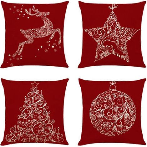 Lot de 4 taies d'oreiller de Noël créatives, protège-coussins, décoration pour salon et chambre.-45X45CM-Red