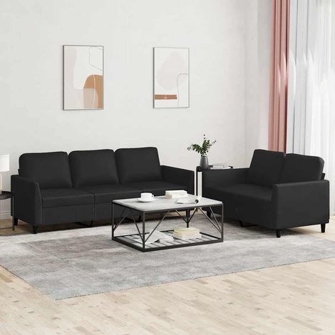 Ensemble de canapés 2 pièces avec coussins, similicuir noir, 2 et 3 places - PANGIVO (1/5)