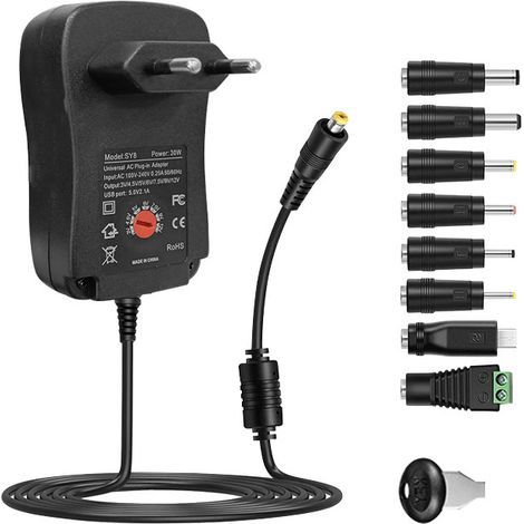 30W AC/DC universal power adapter with 8 optional adapter ports and charger. (1/5)