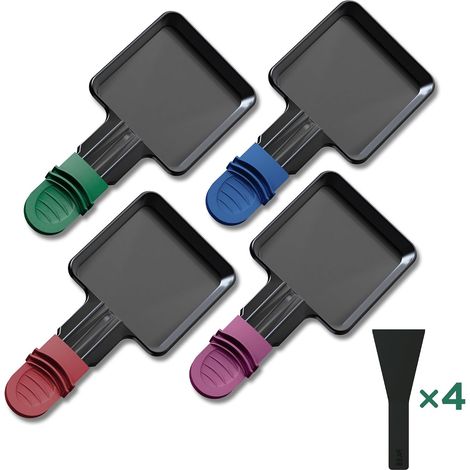 Poêlons Raclette Carré à Revêtement Antiadhésif,Mini Coupelle Raclette avec Poignées Colorées Anti-brûlures pour Fromage Fondu Oeuf Frit,Spatules Passés au Lave-vaisselle (1/5)