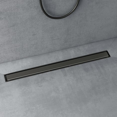doporro Caniveau de Douche Italienne Extra Plate Gris en Inox 90 cm Drain de Sol à Carreler avec Siphon et Filtre KE110