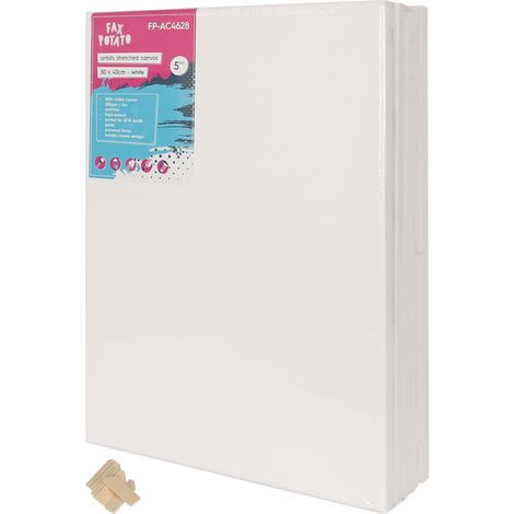 Toile tendue coton 280 g/m² avec cales en bois 12 x 16 pouces blanc lot de 5 (1/5)